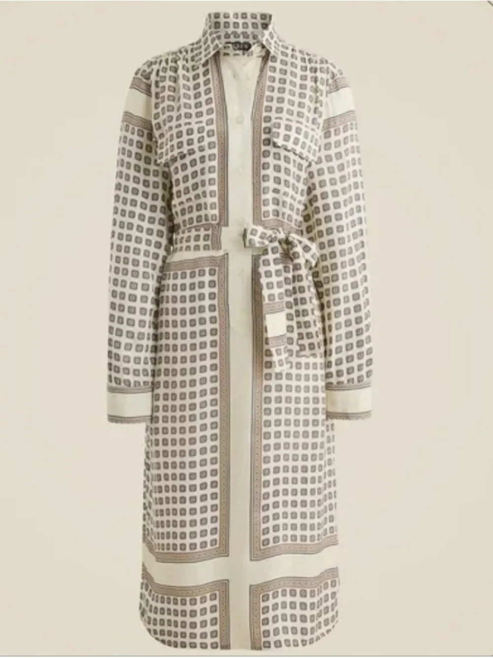 NEW J. Crew Tie-waist shirt-dress in foulard print size 0 CN920
